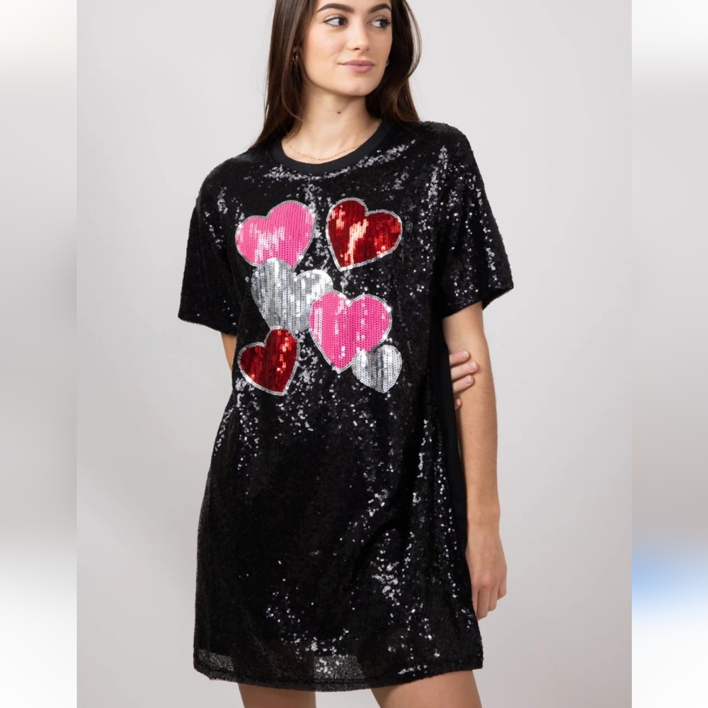 New Simply Southern Black Sequin Dress with Heart Accents Size S/M